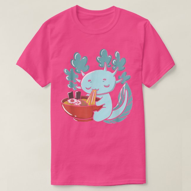 Camiseta Kawaii Axolotl Comendo Ramen Noodles Animes Girls  (Frente do Design)