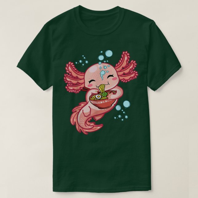 Camiseta Kawaii Axolotl Comendo Ramen Noodles Animes Girls  (Frente do Design)