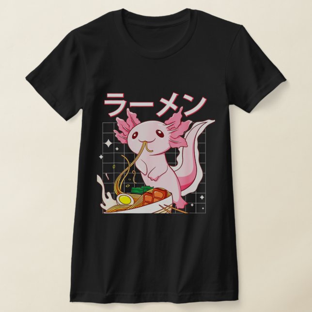 Camiseta Kawaii Axolotl Comendo Ramen Noodles Animes Girls  (Postura )