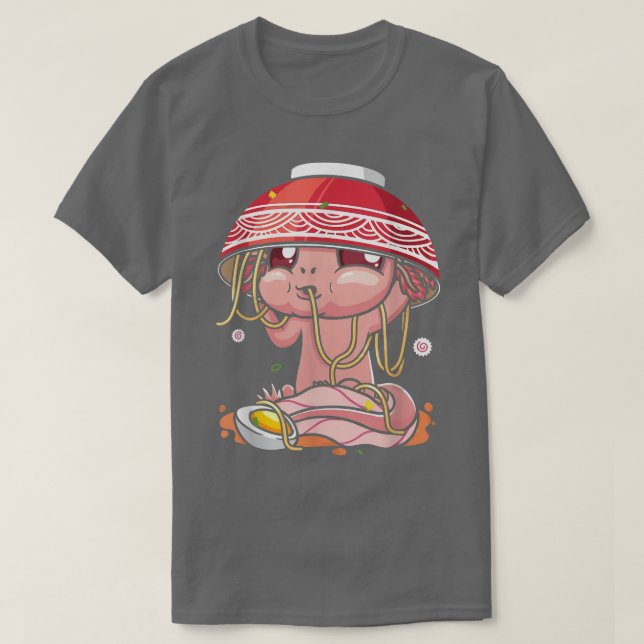 Camiseta Kawaii Axolotl Comendo Ramen Noodles Animes Girls  (Frente do Design)