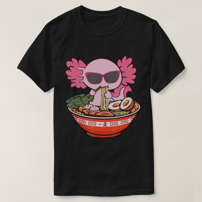 Camiseta Kawaii Axolotl Comendo Ramen Noodles Animes Girls  (Frente do Design)