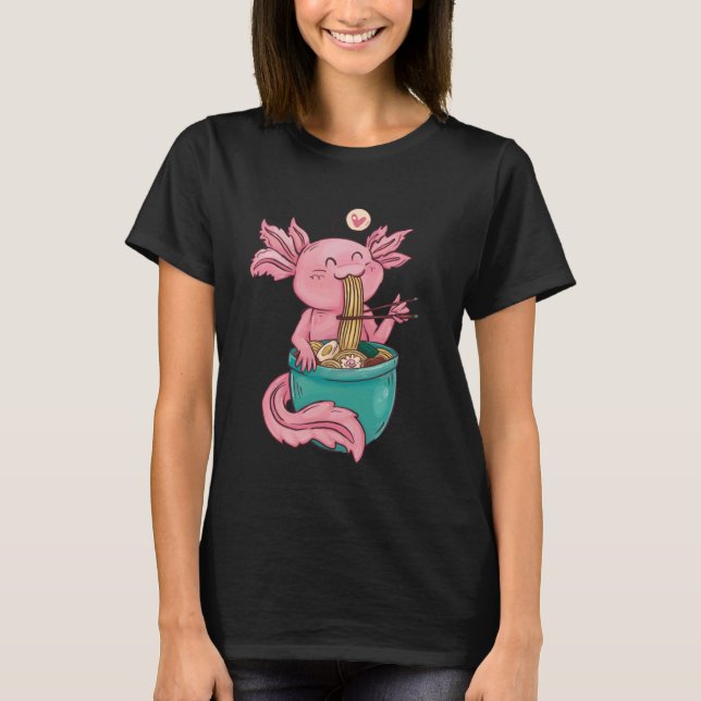 Camiseta Kawaii Axolotl Eating Ramen Noodles Anime For Girl (Frente)