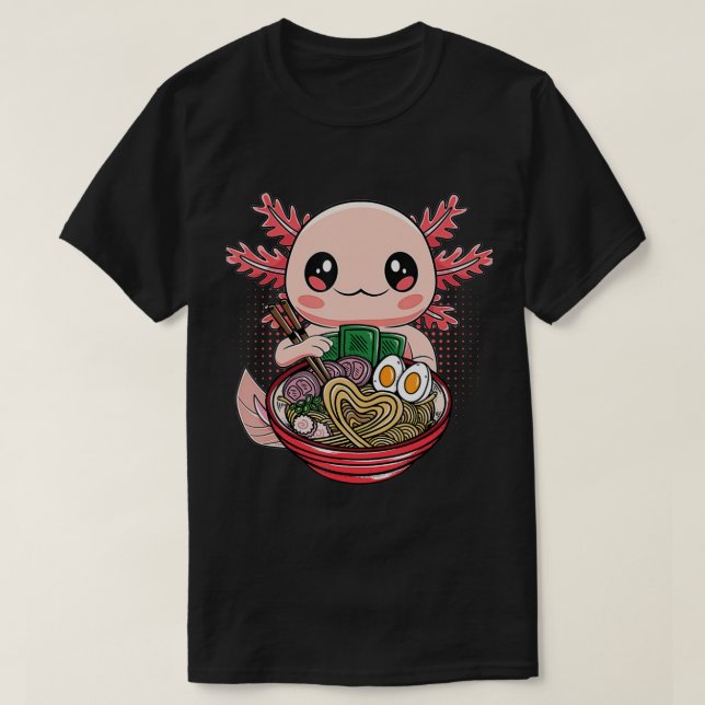 Camiseta Kawaii Axolotl Eating Ramen Noodles Anime Gift Gir (Frente do Design)