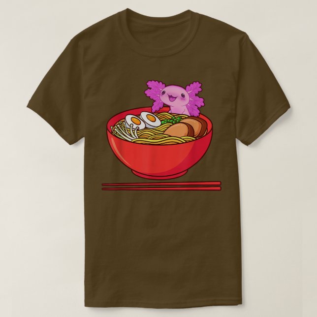 Camiseta Kawaii Axolotl Eating Ramen Noodles Anime Gift Tee (Frente do Design)