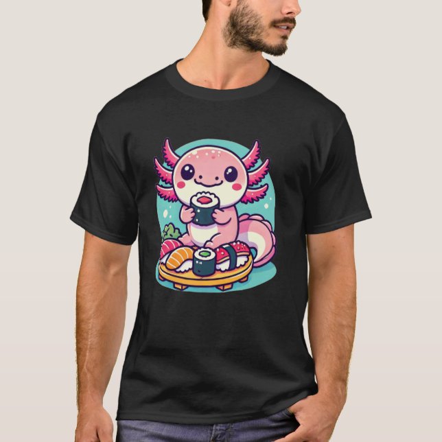 Camiseta Kawaii Axolotl Eating Sushi (Frente)