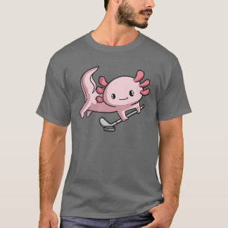 Camiseta Kawaii Axolotl Jogador de Hóquei Engraçado
