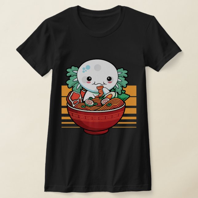 Camiseta Kawaii Axolotl Ramen Japonês Gift Kids Girl (Postura )