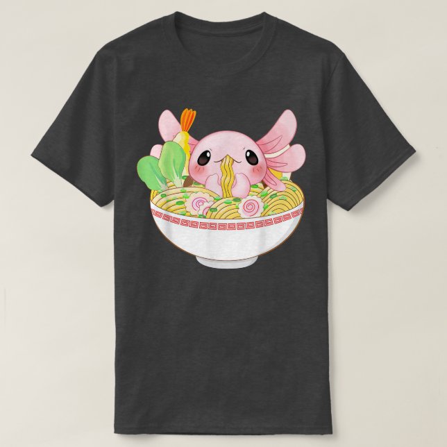 Camiseta Kawaii Axolotl Ramen Noodles Anime Comida japonês  (Frente do Design)