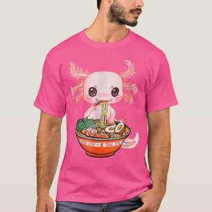 Camiseta Kawaii Axolotl Ramen Noodles Japonês Anime Otaku