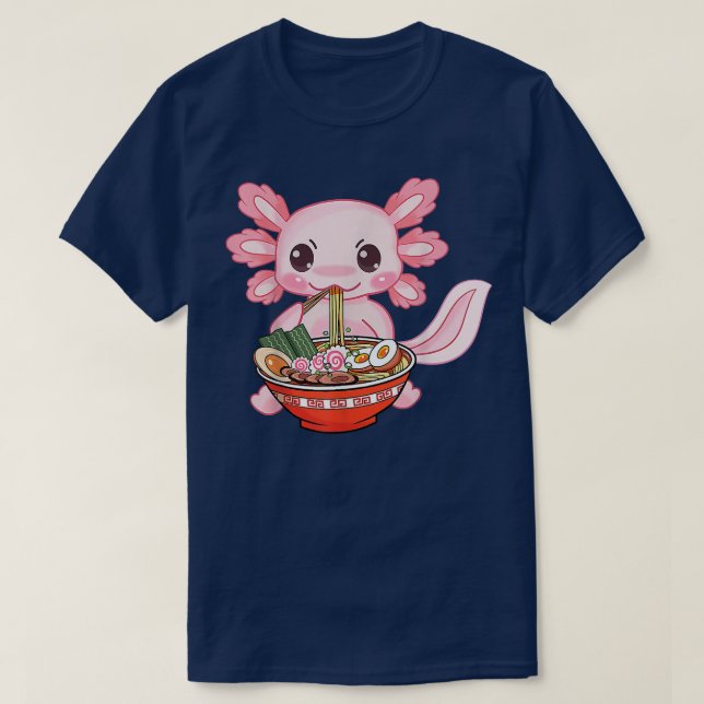 Camiseta Kawaii Axolotl Ramen Noodles Japonês Anime Otaku (Frente do Design)