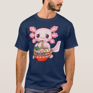 Camiseta Kawaii Axolotl Ramen Noodles Japonês Anime Otaku
