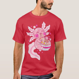 Camiseta Kawaii Axolotl Ramen Noodles Japonês Anime Otaku