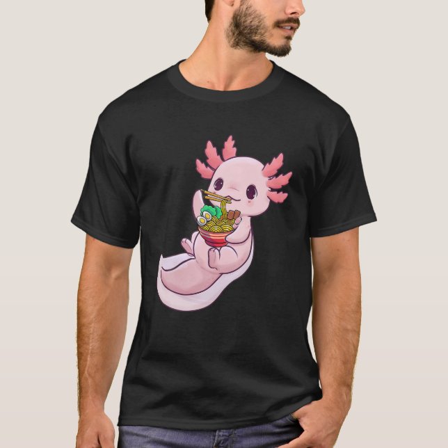 Camiseta Kawaii Axolotl Ramen Noodles Japonês Anime Otaku (Frente)