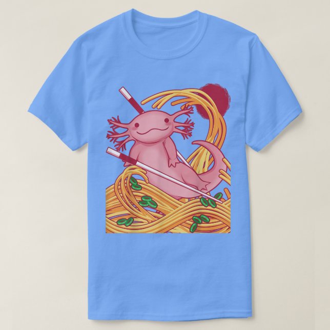 Camiseta Kawaii Axolotl Salamander Comendo Ramen Japonês Fo (Frente do Design)