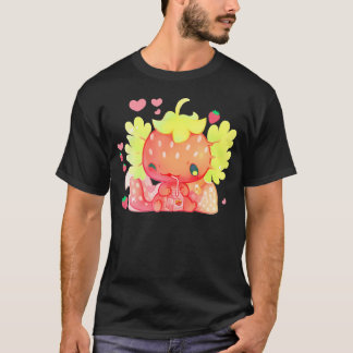 Camiseta Kawaii Axolotl Strawberry Milk Shake Anim Japonês