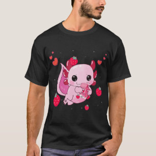 Camiseta Kawaii Axolotl Strawberry Milk Shake Anime Gift Gi