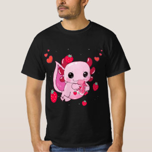 Camiseta Kawaii Axolotl Strawberry Milk Shake Anime Gift Gi