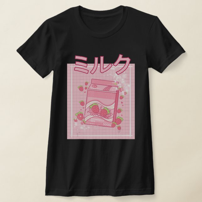 Camiseta Kawaii Axolotl Strawberry Milk Shake Carton Japane (Postura )