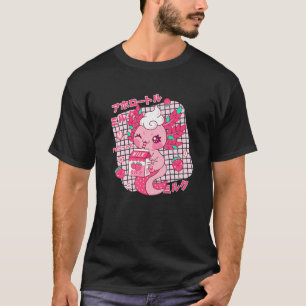 Camiseta Kawaii Axolotl Strawberry Milk Shake Repto Japonês