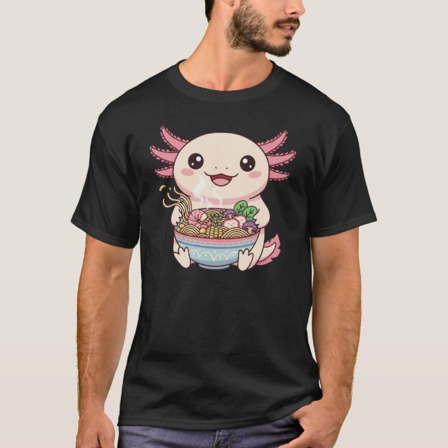 Camiseta Kawaii Axolotl with Ramen Bowl (Frente)
