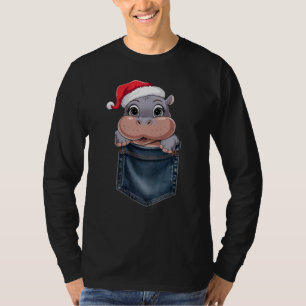 Camiseta Kawaii Baby Hippo Christmas T-Shirt Adorável