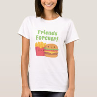 Camiseta Kawaii Batata Frita e Hambúrguer, Amigos