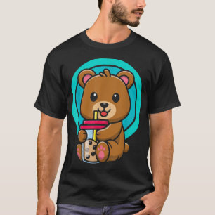 Camiseta Kawaii Bear Bebendo Bble Tea Lover