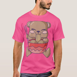 Camiseta Kawaii Bear Comendo Ramen Noodle Pão Japonês