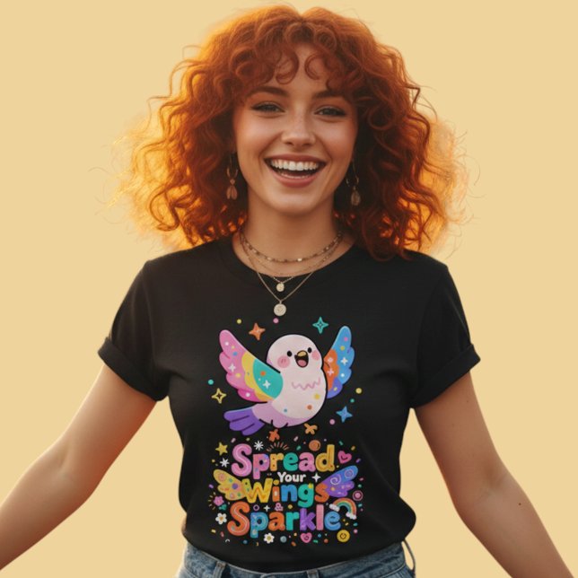 Camiseta Kawaii Bird Spread Wings Sparkle Quote (Criador carregado)