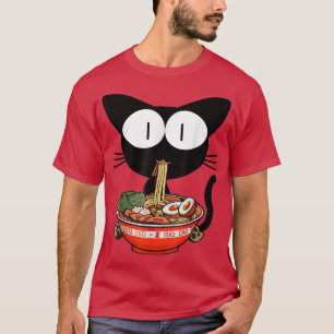 Camiseta Kawaii Black Cat Ramen Bowl Anime Noodles Japonese