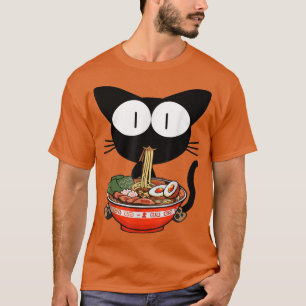 Camiseta Kawaii Black Cat Ramen Bowl Anime Noodles Japonese