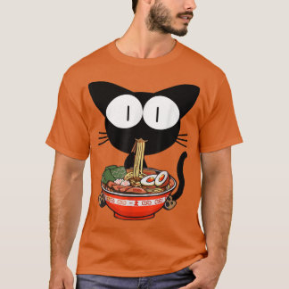 Camiseta Kawaii Black Cat Ramen Bowl Anime Noodles Japonese