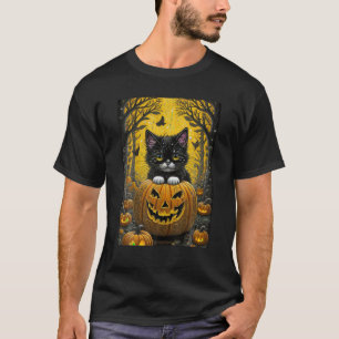 Camiseta Kawaii Black Cat Witchy Pumpkin Retro Magnética