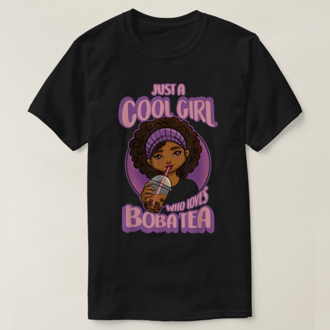 Camiseta Kawaii Black Girl Anima Boba Tea (Frente do Design)