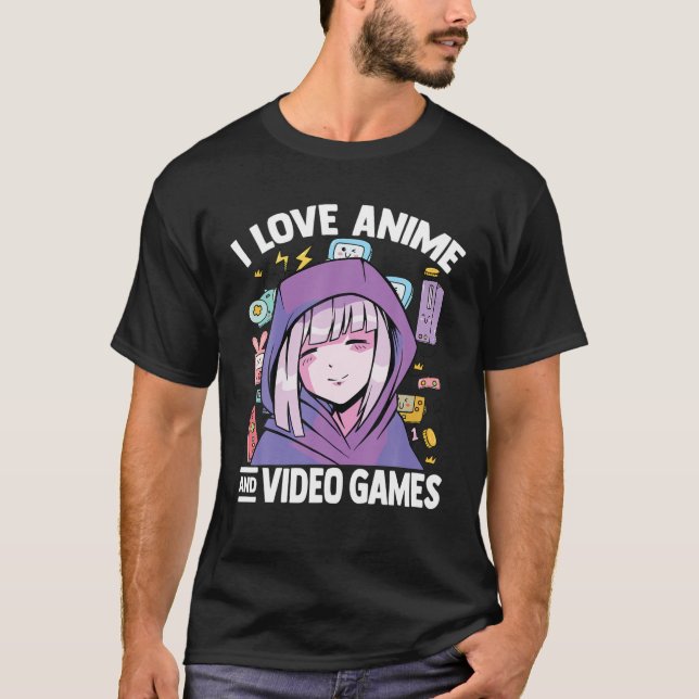 Camiseta Kawaii Blushing Otaku Girl - Eu Amo Animes E Vídeo (Frente)