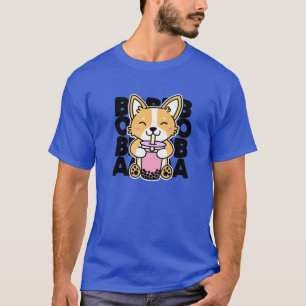Camiseta Kawaii Boba Cute Anime Dog Corgi Kawaii Tea Drink