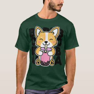 Camiseta Kawaii Boba Cute Anime Dog Corgi Kawaii Tea Drink