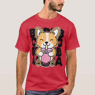 Camiseta Kawaii Boba Cute Anime Dog Corgi Kawaii Tea Drink