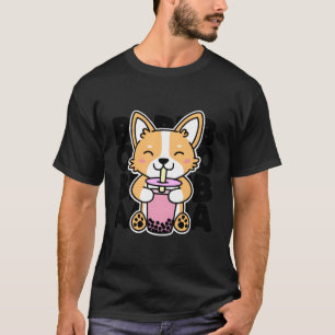 Camiseta Kawaii Boba Cute Anime Dog Corgi Kawaii Tea Drink