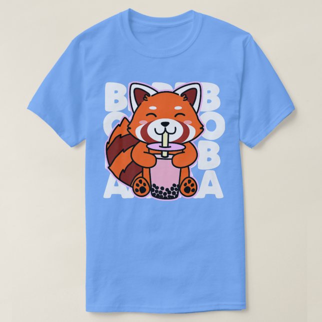 Camiseta Kawaii Boba Cute Anime Red Panda Kawaii Bubble Tea (Frente do Design)