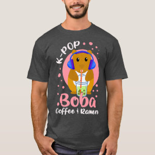 Camiseta Kawaii Boba E KPop Raparigas Café Ramen K-Pop