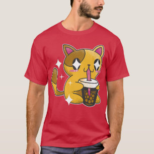 Camiseta Kawaii Boba Tea Cat Japão Sweet
