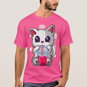 Camiseta Kawaii Boba Tea Cat, Neko Bubble Japonês Tea Funn