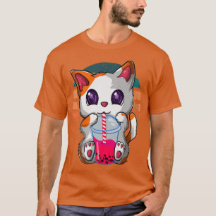 Camiseta Kawaii Boba Tea Cat, Neko Bubble Japonês Tea Funn