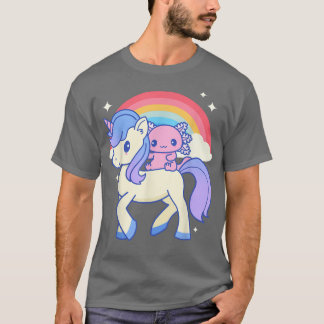 Camiseta Kawaii Bonito Aolotl Num Unicórnio Com Anim Arco-Í