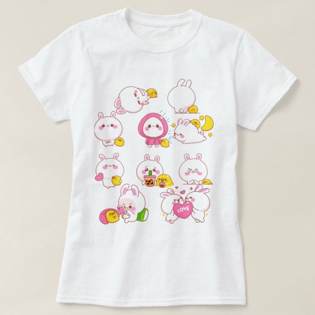 Camiseta Kawaii Bunnies T-Shirt (Frente do Design)