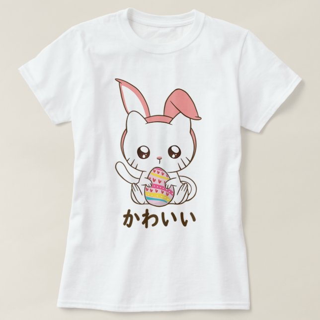Camiseta Kawaii Bunny Cat Easter Cute Design (Frente do Design)