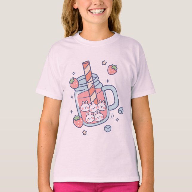 Camiseta Kawaii Bunny Strawberry Drink (Frente)