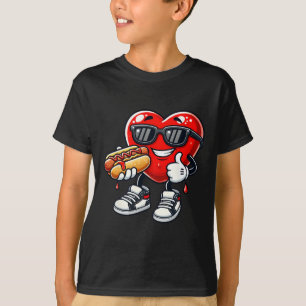 Camiseta Kawaii Cachorro-Quente Comendo Coração Divertido d