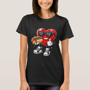 Camiseta Kawaii Cachorro-Quente Divertido Comendo Coração D